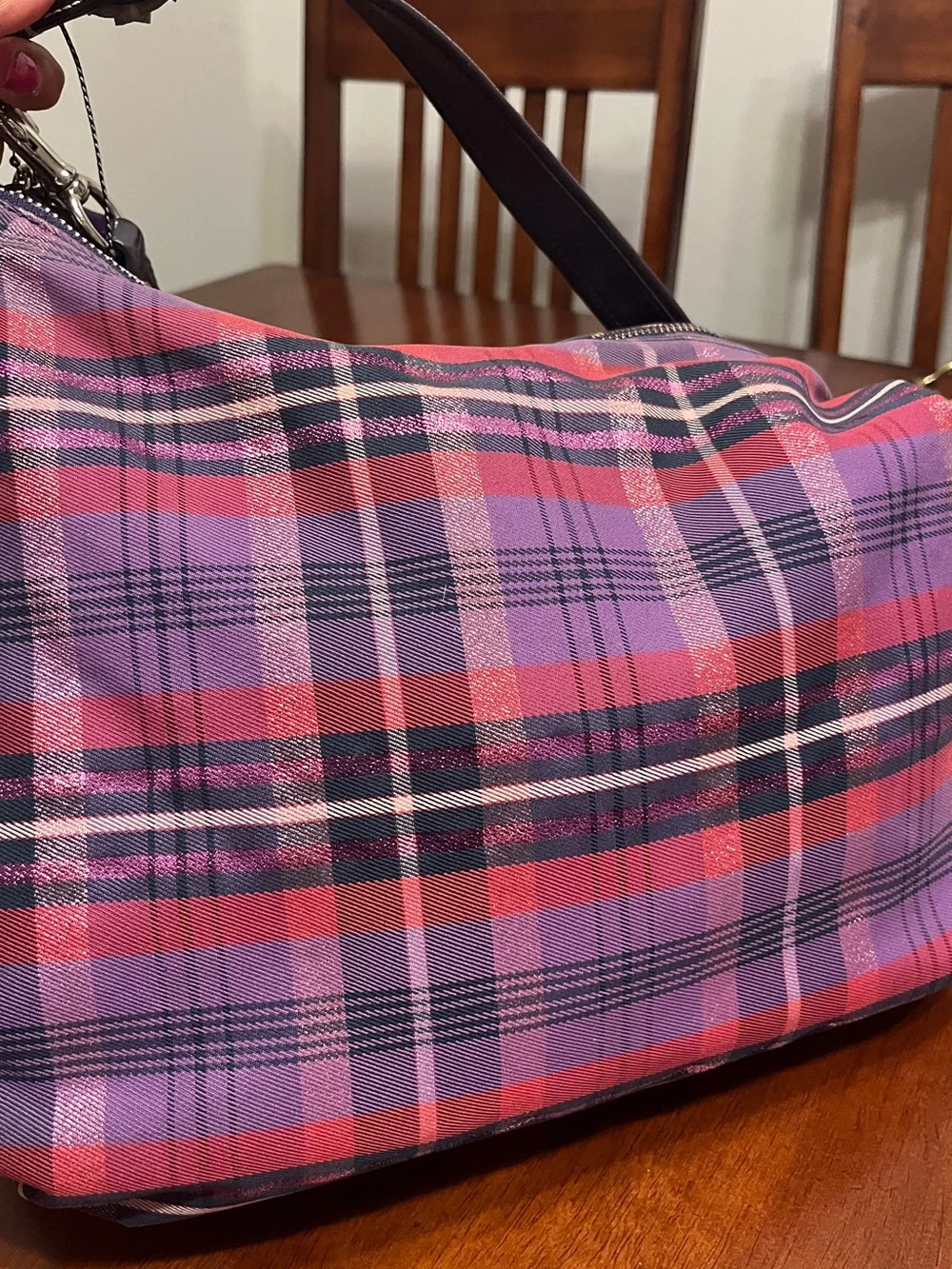 Coach poppy purple tartan plaid hobo shoulder bag charms Y2K vintage